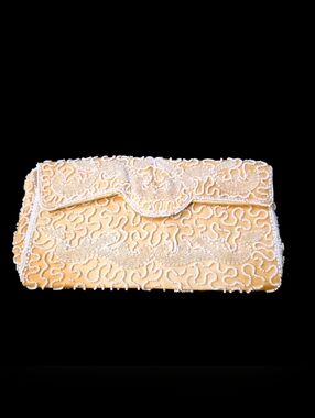 🤍Vintage Beaded Satin Clutch - Ivory Champagne